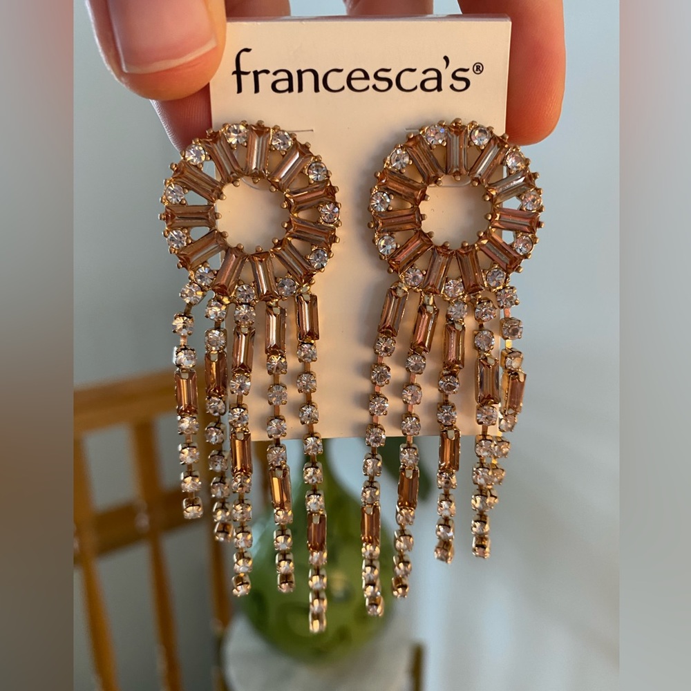 NWT Champagne Rose Gold & Silver Statement Round Dangle Earrings Francesca’s